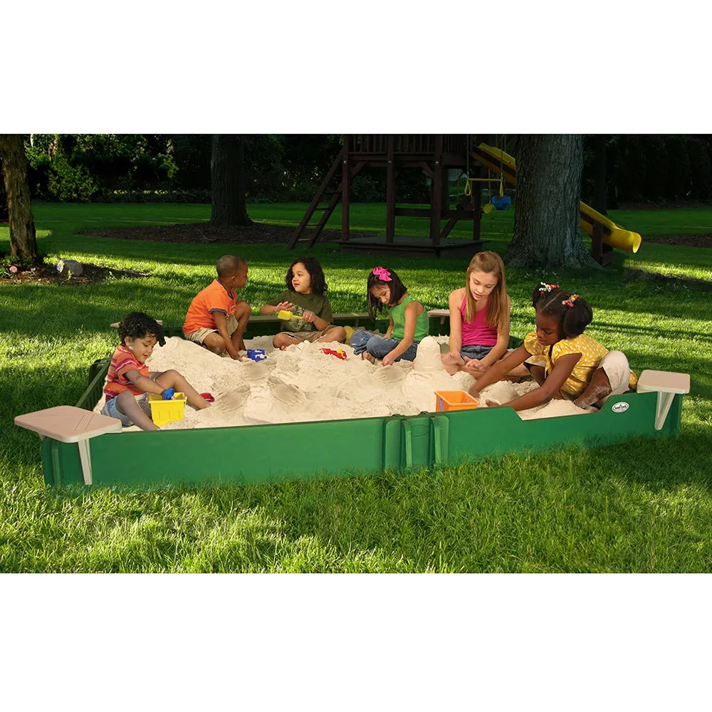 10' x 10' Sandbox Kit | Recyclable Plastic with Interlocking Panels, Bench & Cover