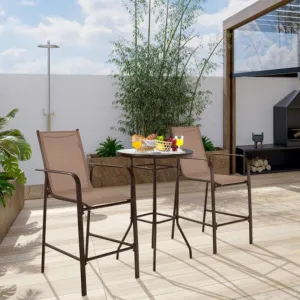 3 Pieces Outdoor Patio Bar Table Stool Set-Brown