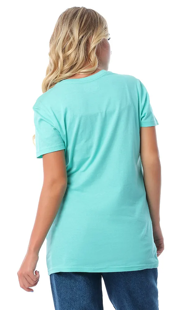 33860 Aquamarine Green V-Neck Basic T-shirt