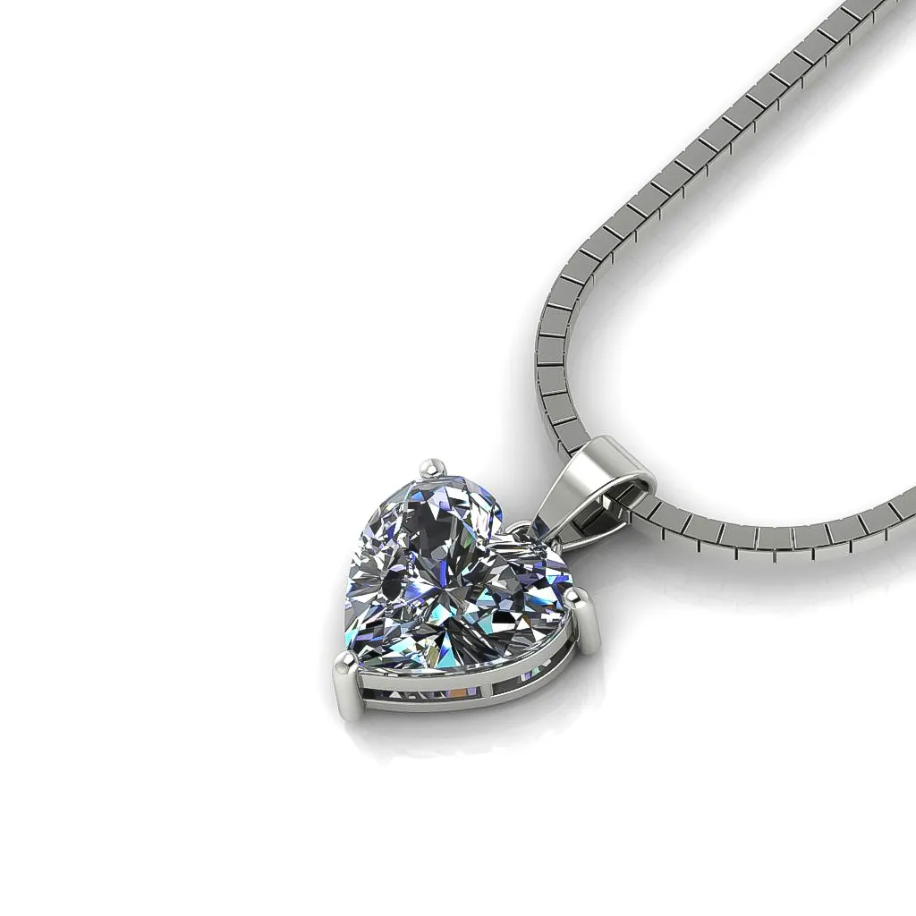 925 Sterling Silver Heart Shape Solitaire Pendant with Diamond Stud Earrings