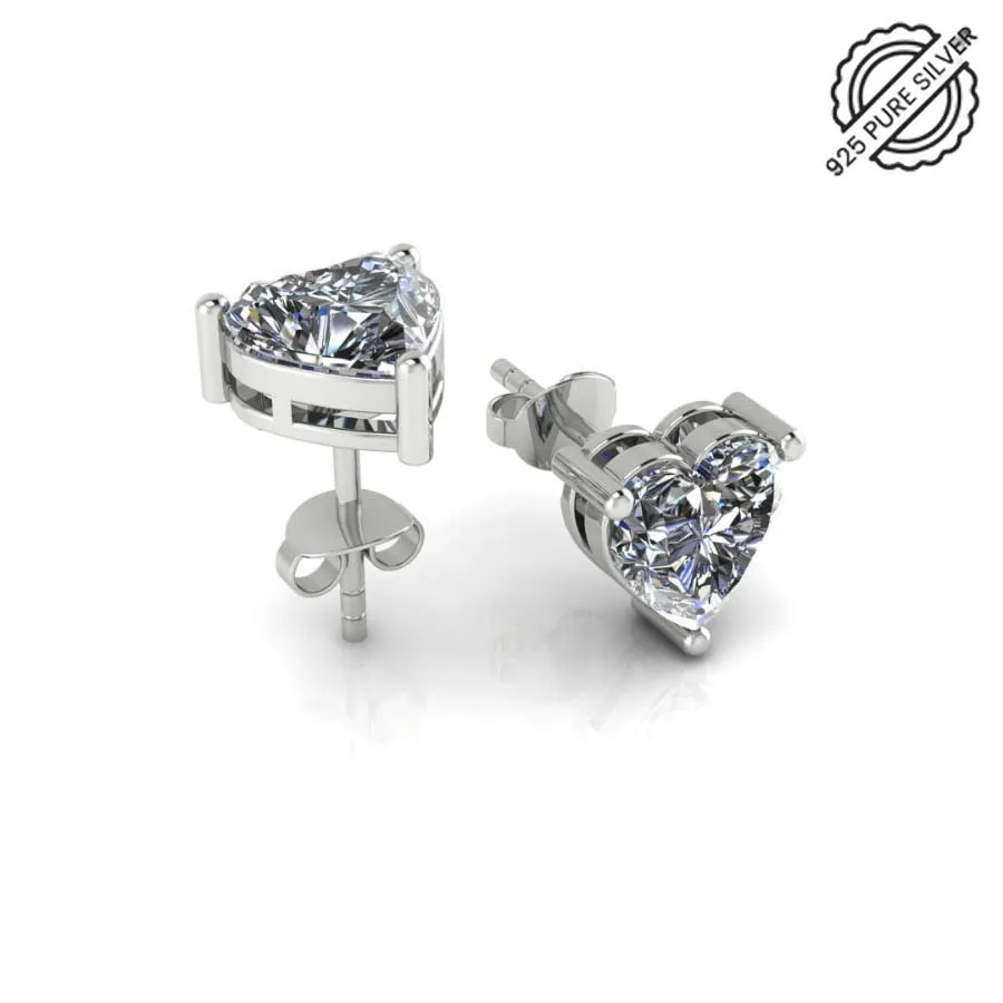 925 Sterling Silver Heart Shape Solitaire Pendant with Diamond Stud Earrings