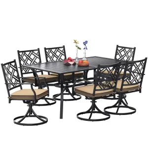 Copy of Copy of Bigroof 7 Piece Metal Outdoor Patio Dining Sets for 6, Swivel Chairs with Cushion and Steel 63" Rectangle Table with Umbrella Hole