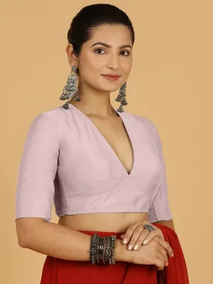 Damini x Rozaana | Lilac Elbow Sleeves V-Neck Saree Blouse