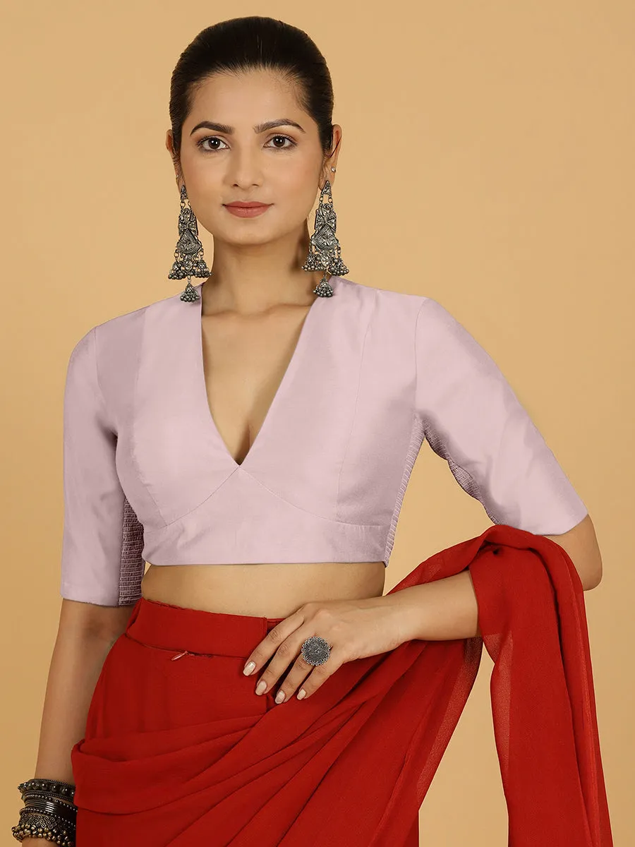 Damini x Rozaana | Lilac Elbow Sleeves V-Neck Saree Blouse