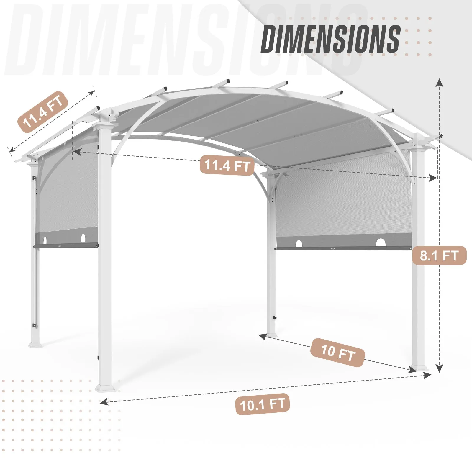 EAGLE PEAK 11.4x11.4 Outdoor Pergola with Retractable Textilene Sun Shade Top