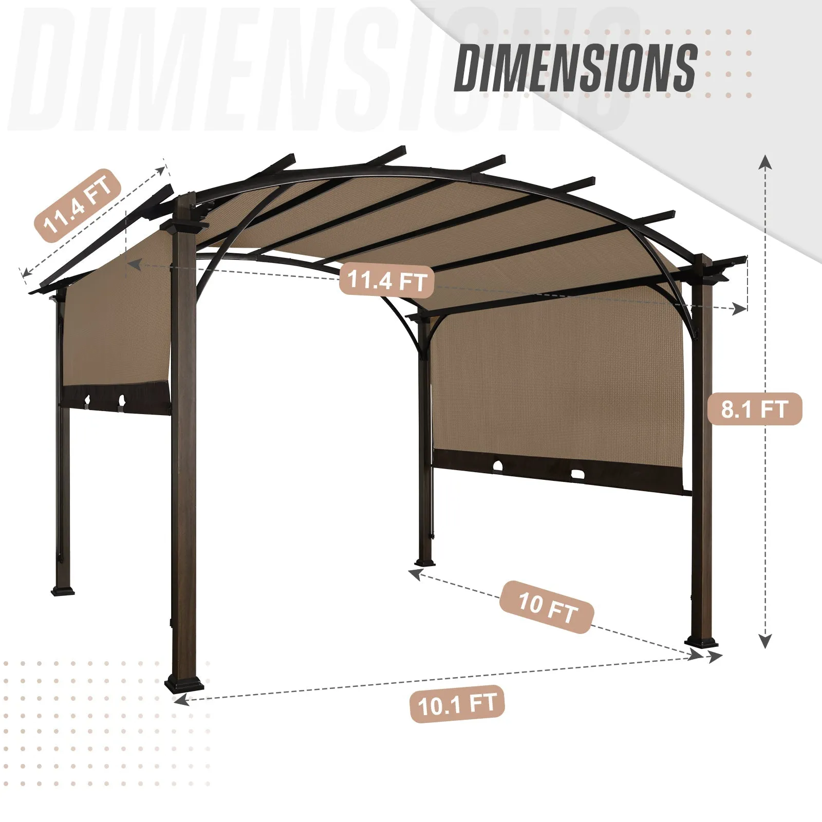 EAGLE PEAK 11.4x11.4 Outdoor Pergola with Retractable Textilene Sun Shade Top