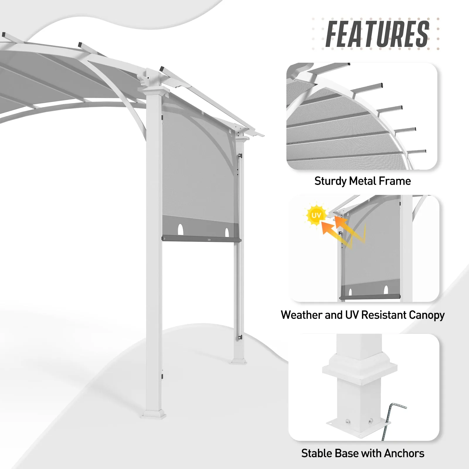 EAGLE PEAK 11.4x11.4 Outdoor Pergola with Retractable Textilene Sun Shade Top