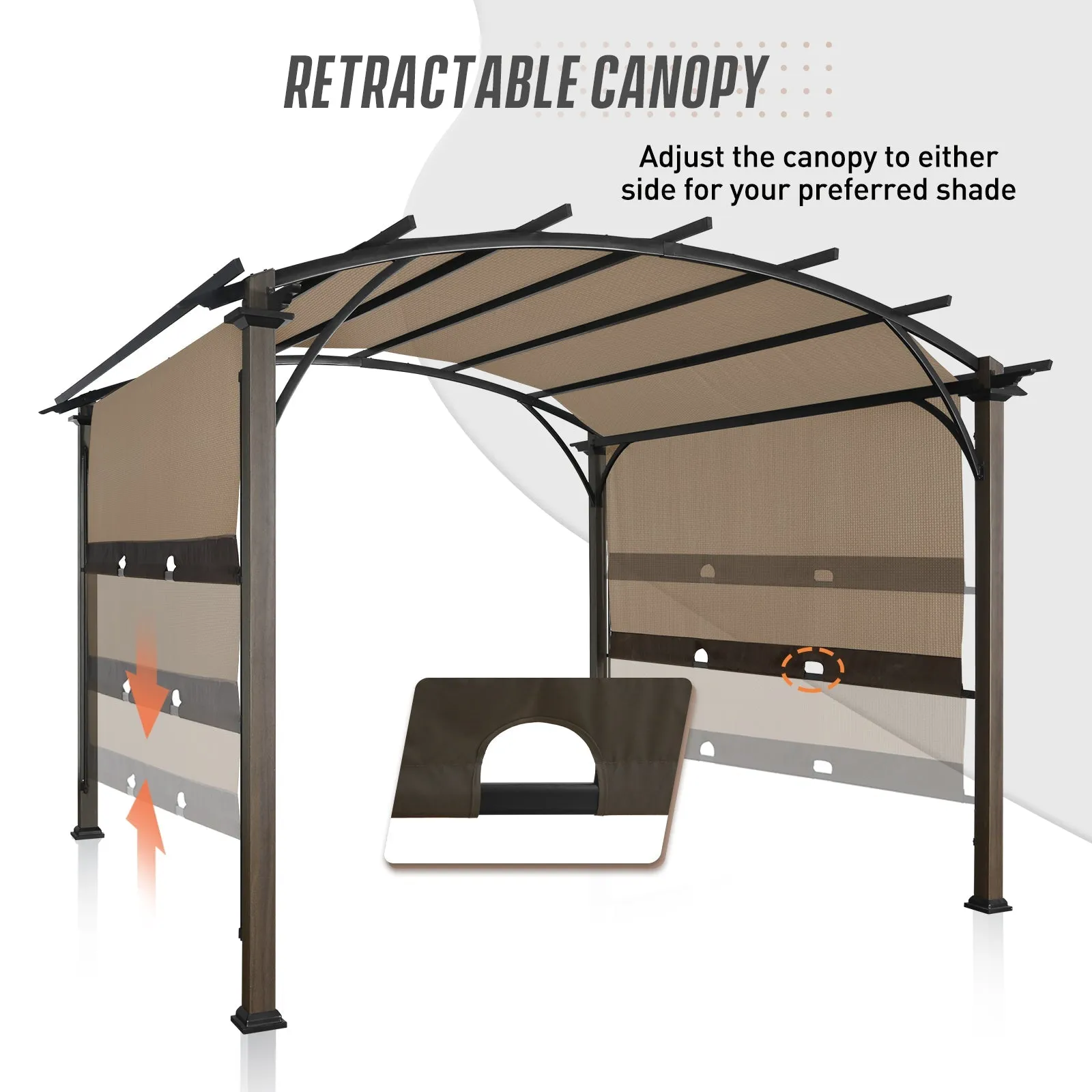 EAGLE PEAK 11.4x11.4 Outdoor Pergola with Retractable Textilene Sun Shade Top