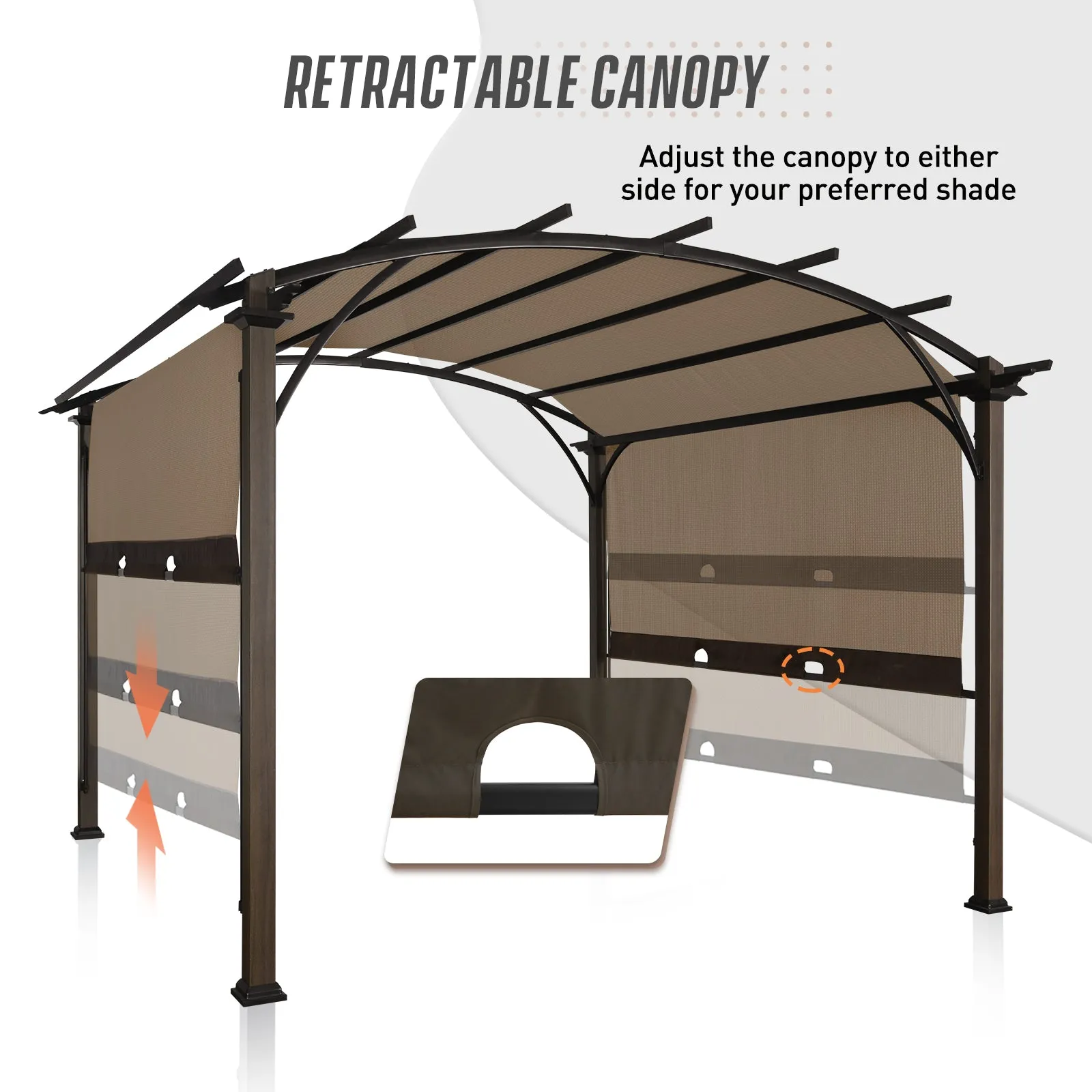 EAGLE PEAK 11.4x11.4 Outdoor Pergola with Retractable Textilene Sun Shade Top