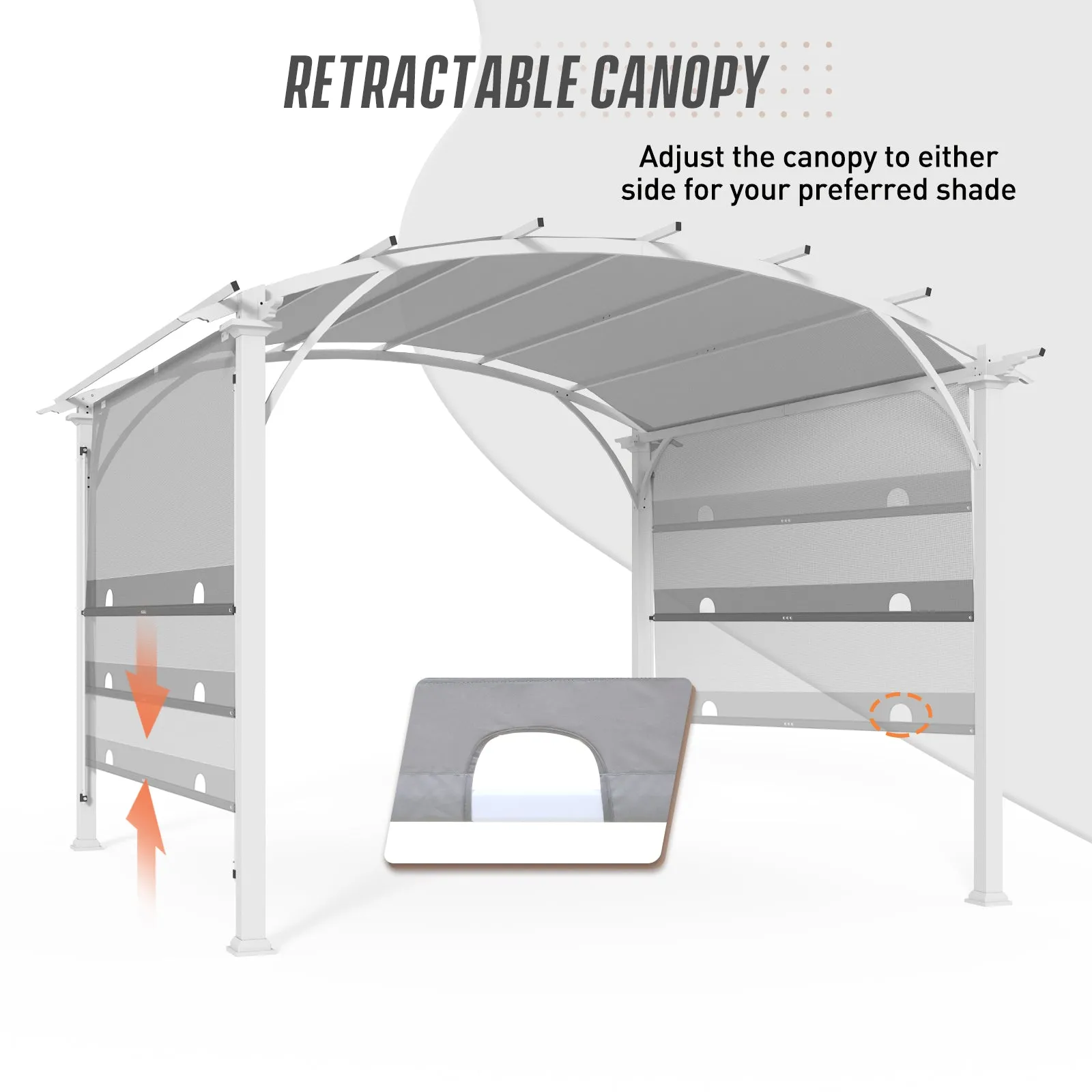 EAGLE PEAK 11.4x11.4 Outdoor Pergola with Retractable Textilene Sun Shade Top