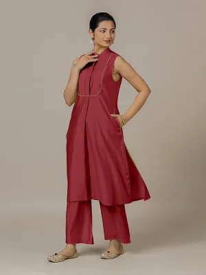 Eira x Rozaana | A Line Kurta w/ Mandarin Collar in Scarlet Red | Coords or Only Kurta