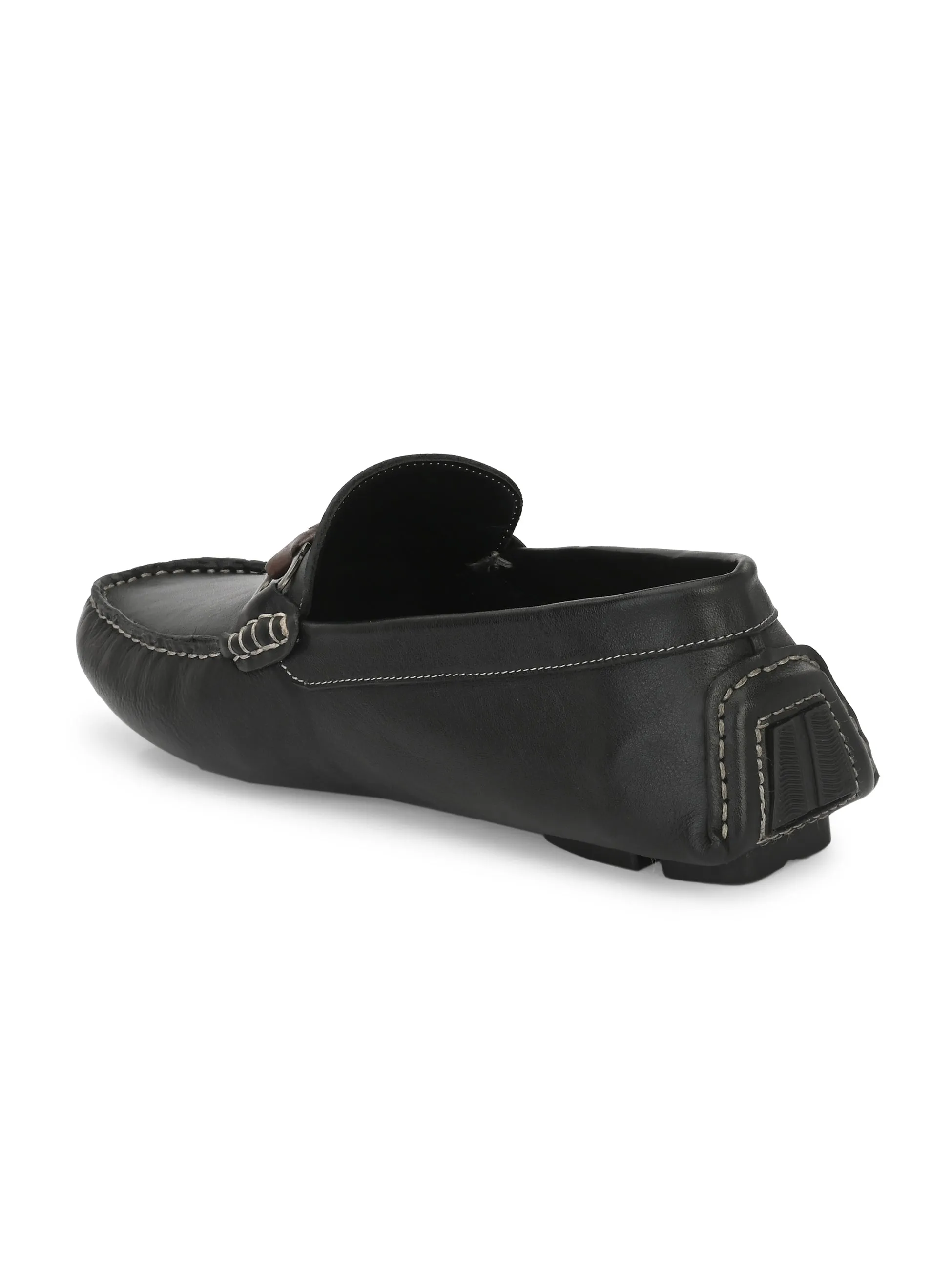 Hitz Men's Black Leather Slip On Loafer Shoes