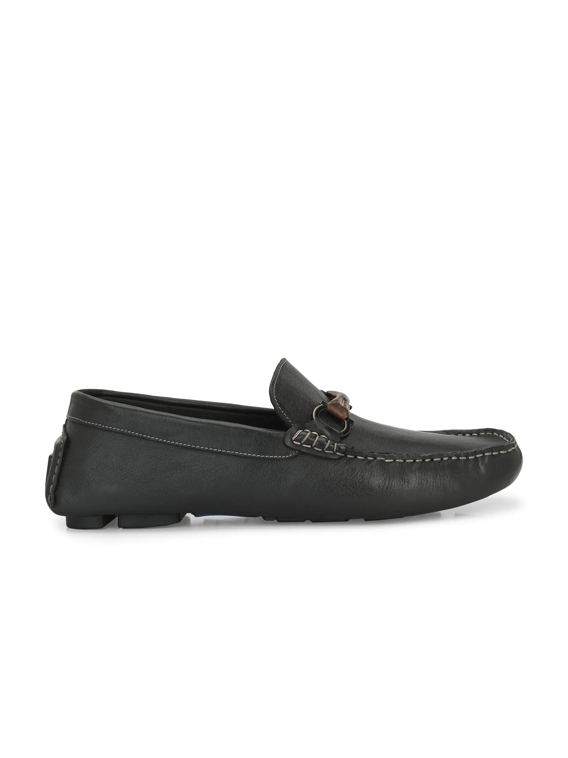 Hitz Men's Black Leather Slip On Loafer Shoes