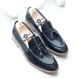 Leather Shoe Tassel Loafers Color Black Shoe For Man