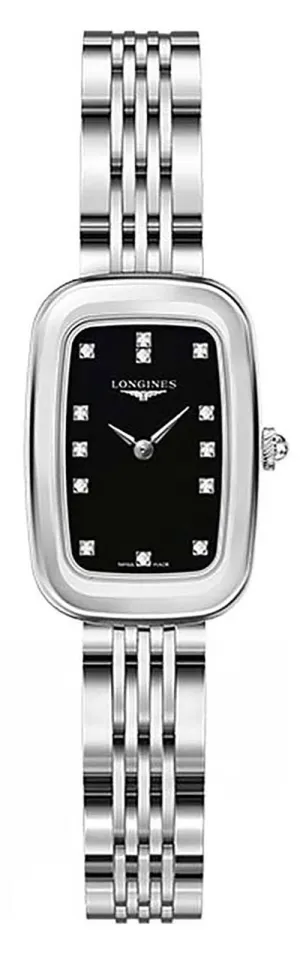 Longines Equestrian Stainless Steel Black Dial Diamonds Quartz Womens Watch L6.140.4.57.6