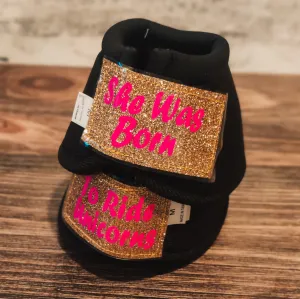 Medium "Born to Ride Unicorns" Black Iconoclast Bells w/ Gold Glitter