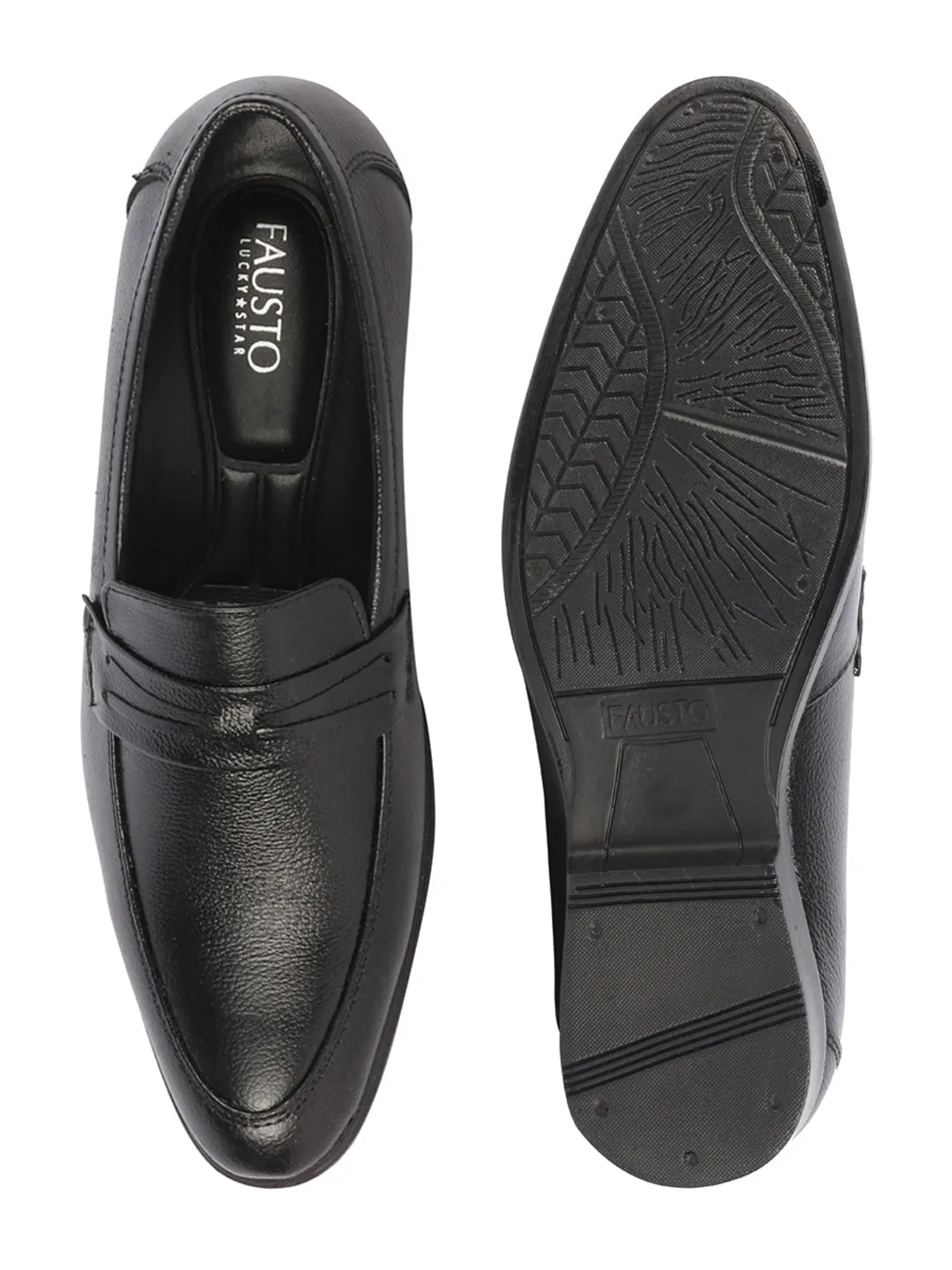 Men Black Formal Office Genuine Leather Pointed Toe Slip On Shoes with Comfort EVA Pad Insole