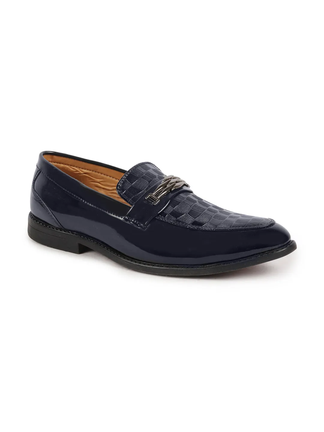 Men Blue Casual Patent Leather Slip-On Loafers