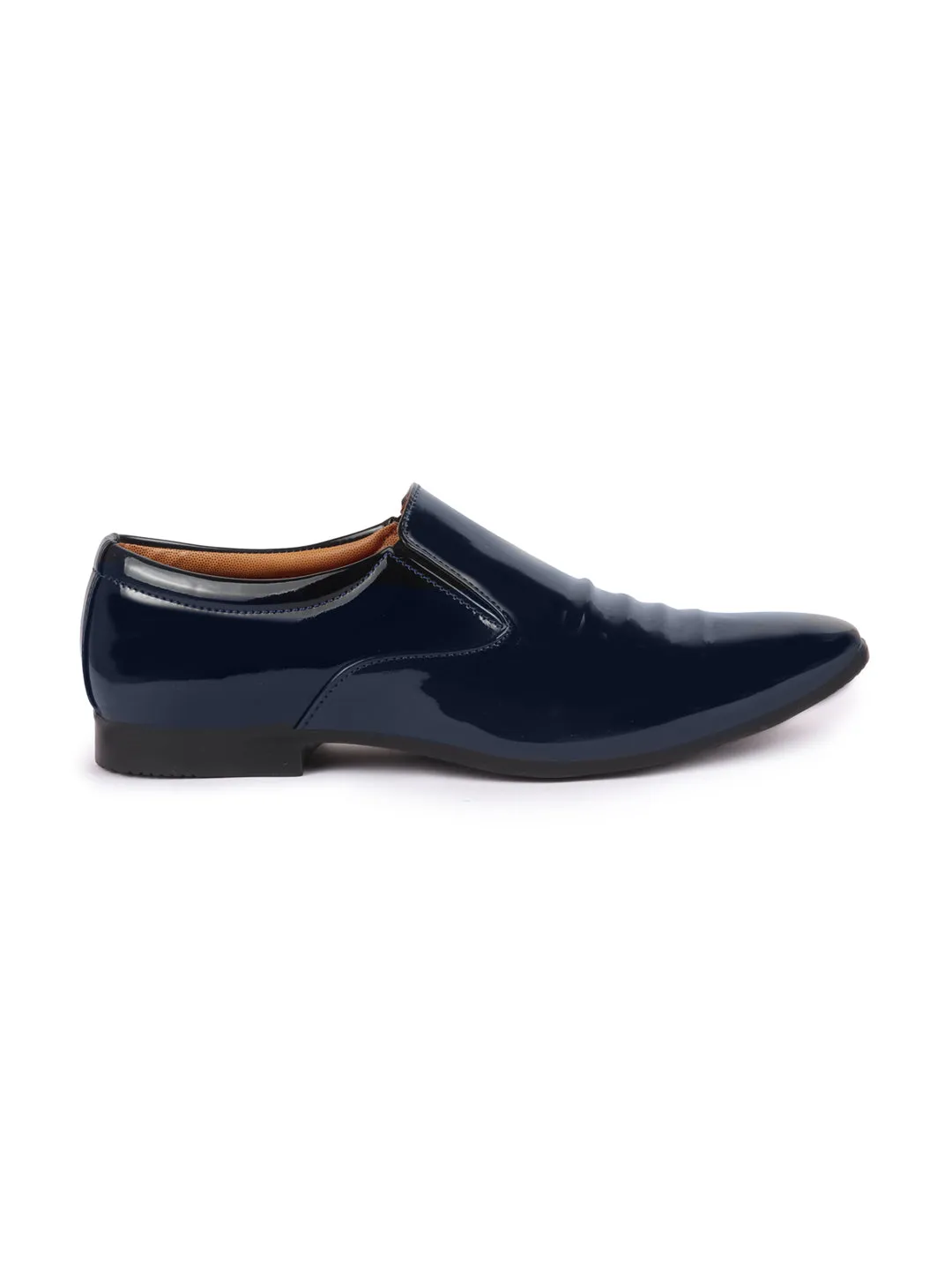 Men Blue Casual Patent Leather Slip-On Loafers