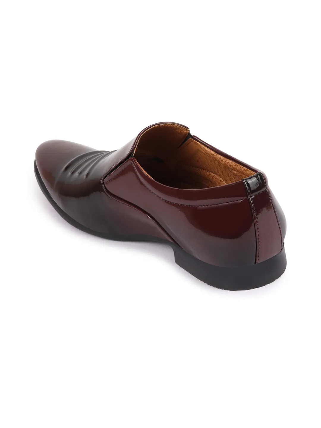 Men Brown Casual Patent Leather Slip-On Loafers