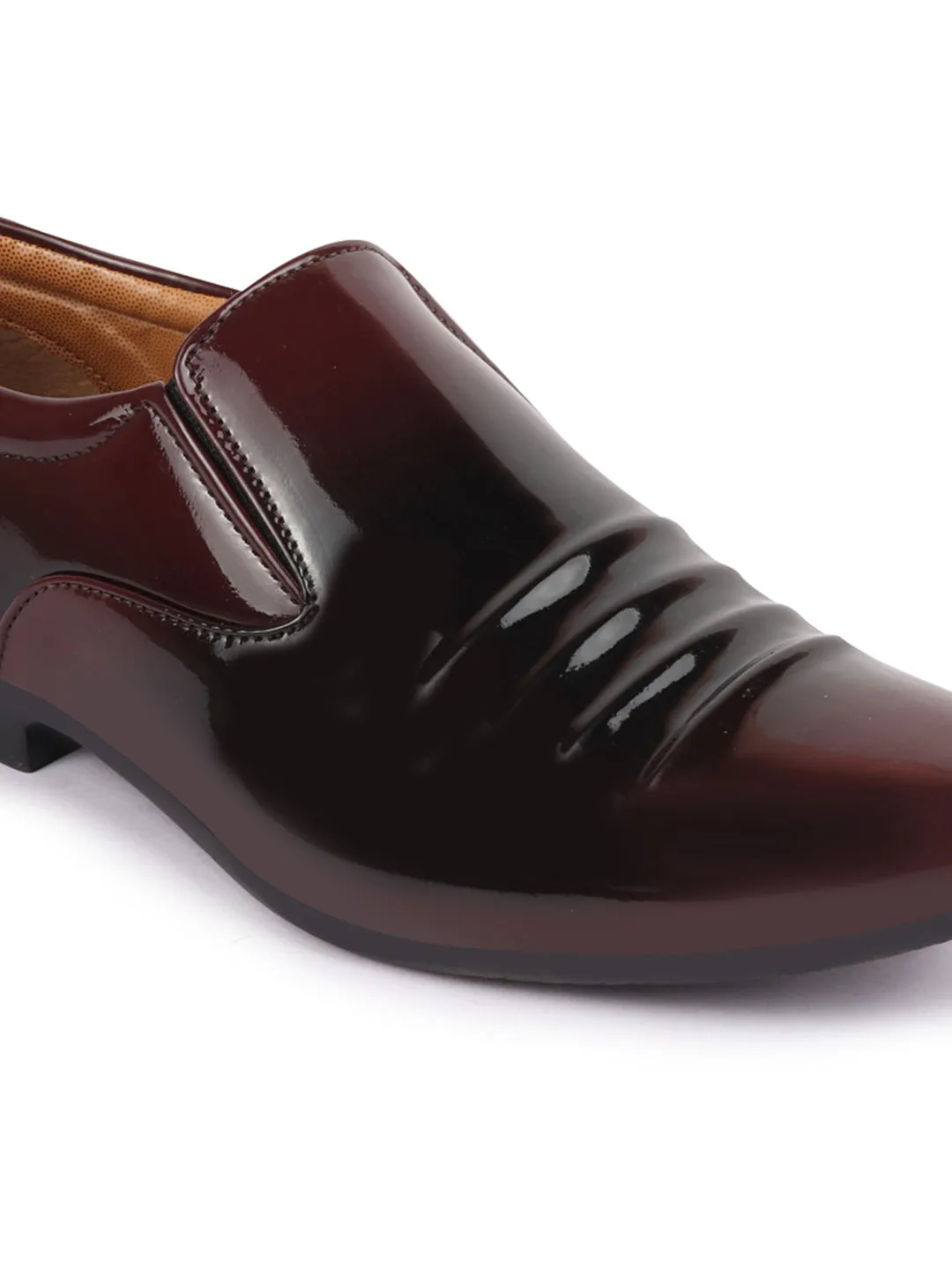 Men Brown Casual Patent Leather Slip-On Loafers