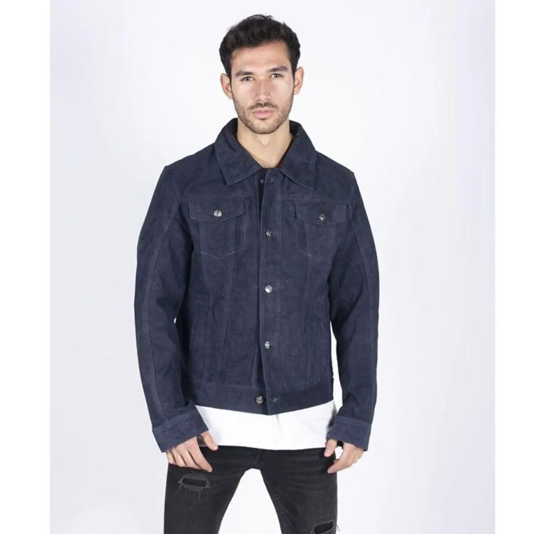 Mens Genuine Suede Jacket Leather Jeans Denim Short Mens Biker Classic VIntage