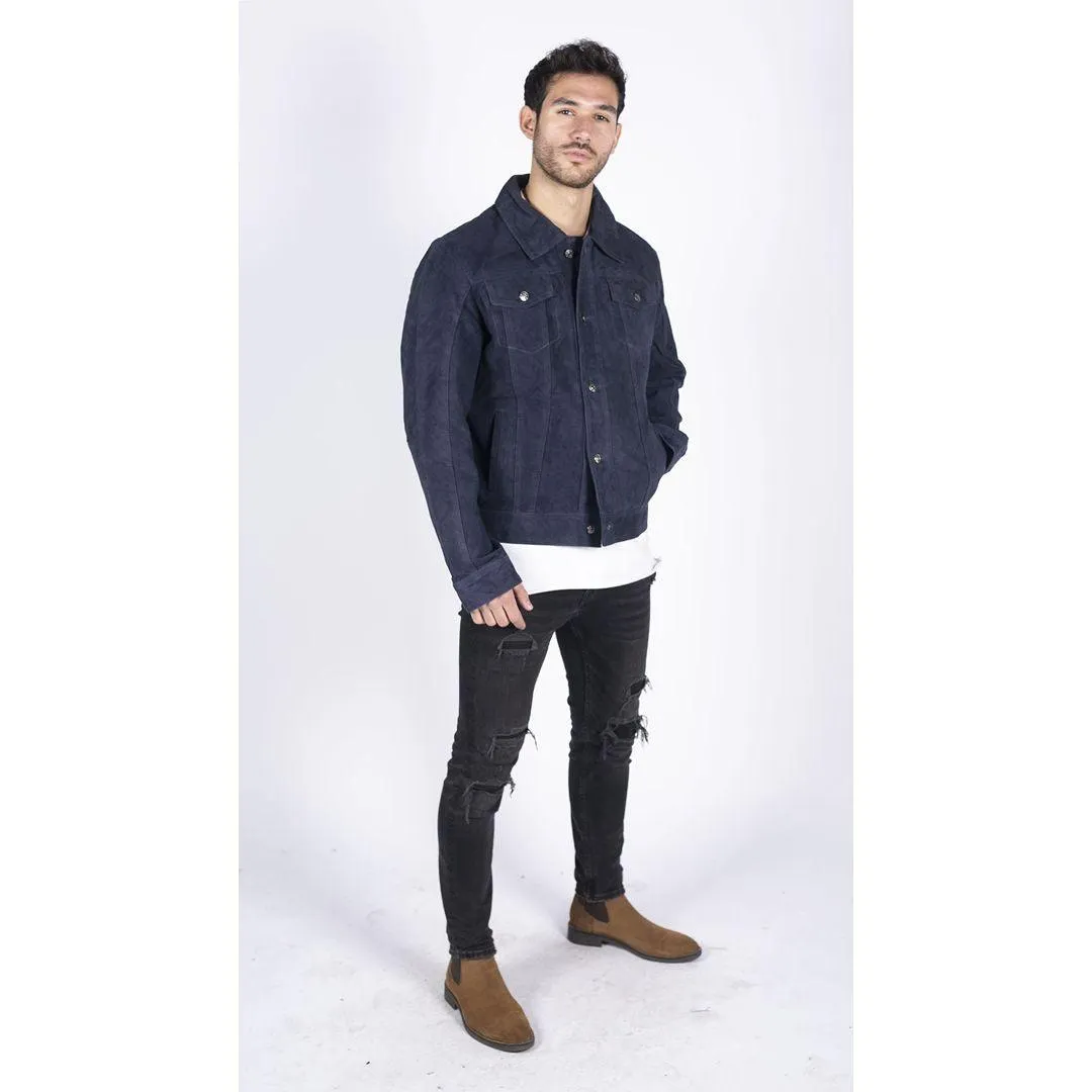 Mens Genuine Suede Jacket Leather Jeans Denim Short Mens Biker Classic VIntage