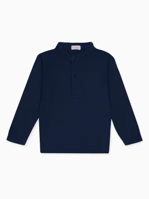 Navy Alcomo Long Sleeve Boy Polo Shirt