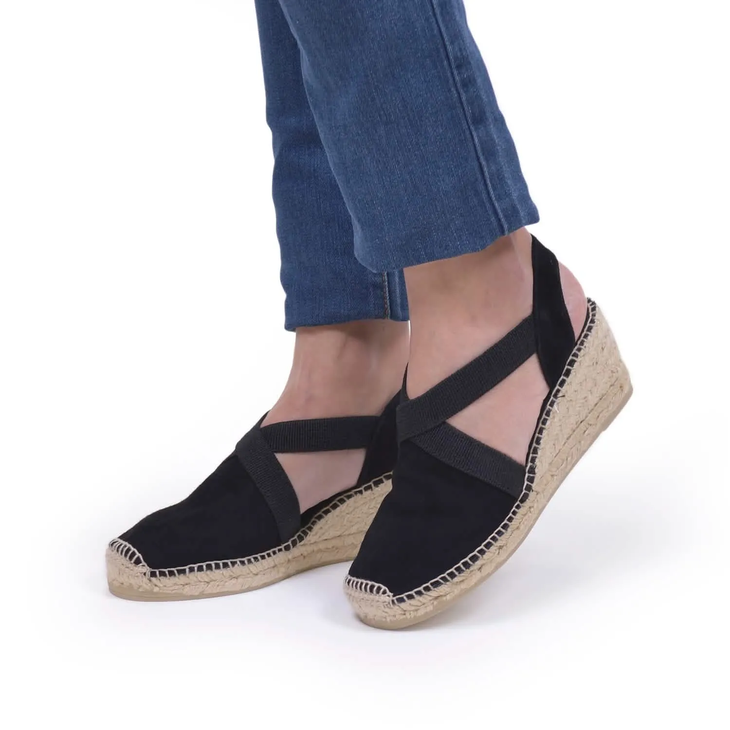 Plain Suede Leather Wedge Espadrille for Women - Tona