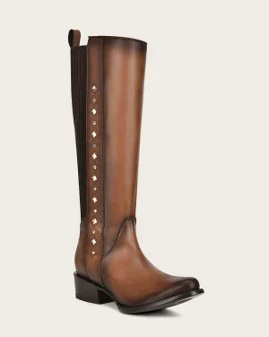 Riding style brown bovine boot