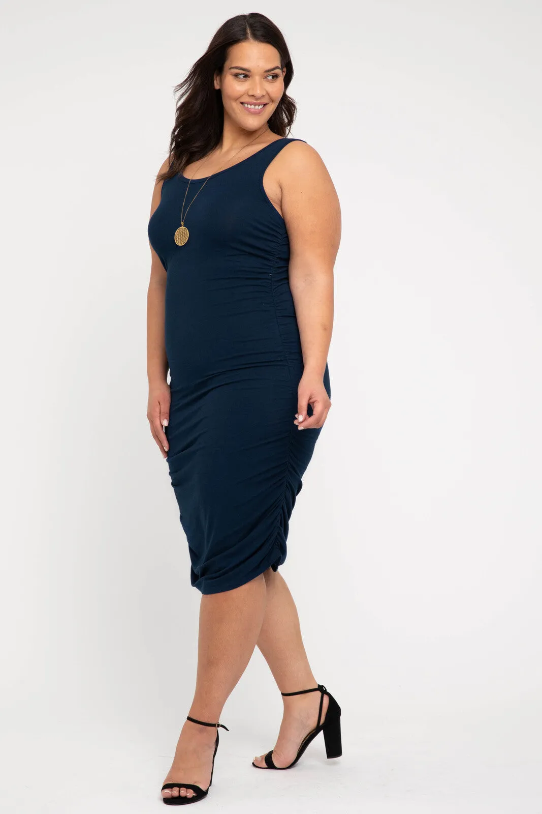 Ruched Tank Dress - Navy