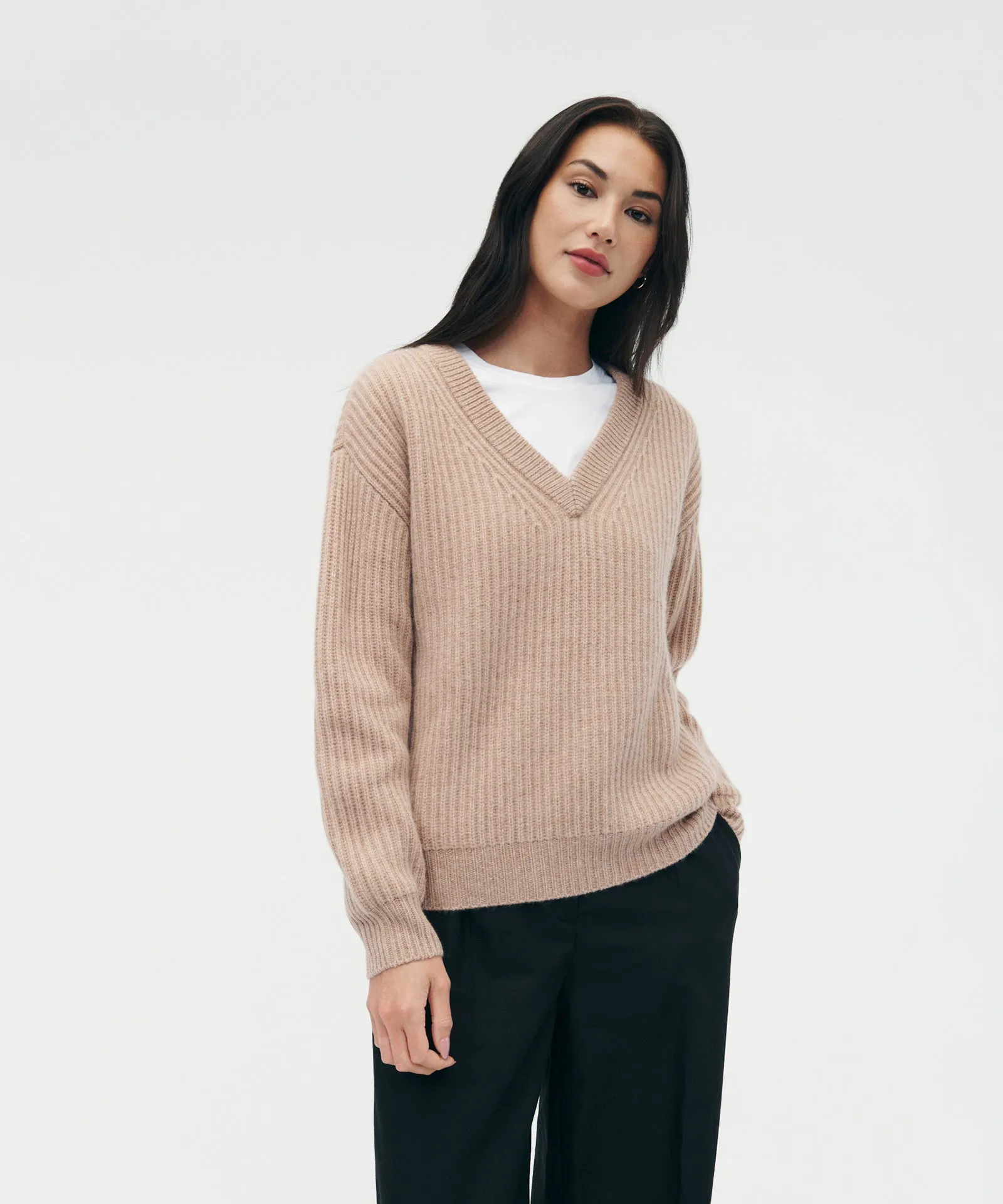 Super Luxe Cashmere Fisherman V-Neck Sweater