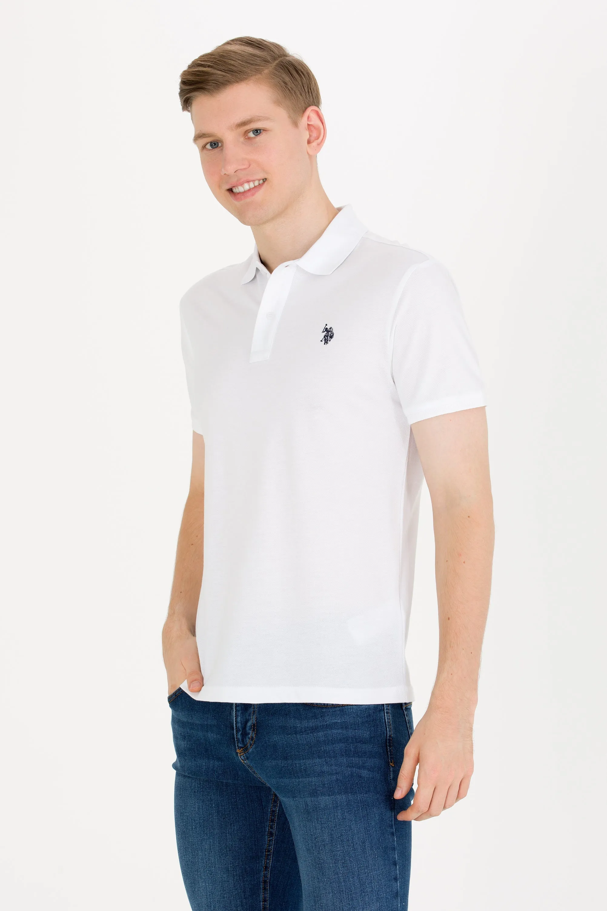 USPA Polo Shirt Men White VR013 USPOM188 Single Color Horse US Polo Assn.