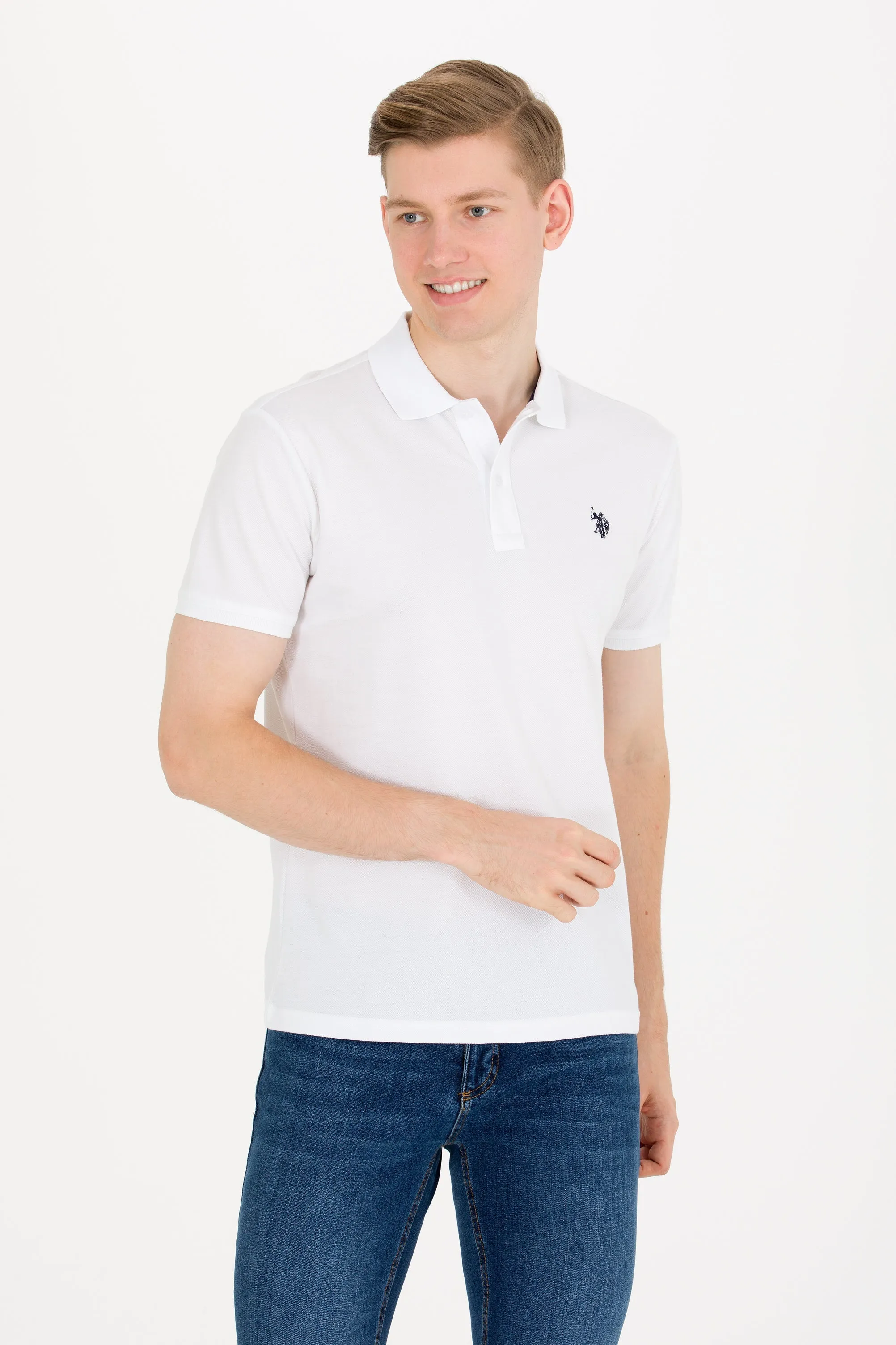 USPA Polo Shirt Men White VR013 USPOM188 Single Color Horse US Polo Assn.