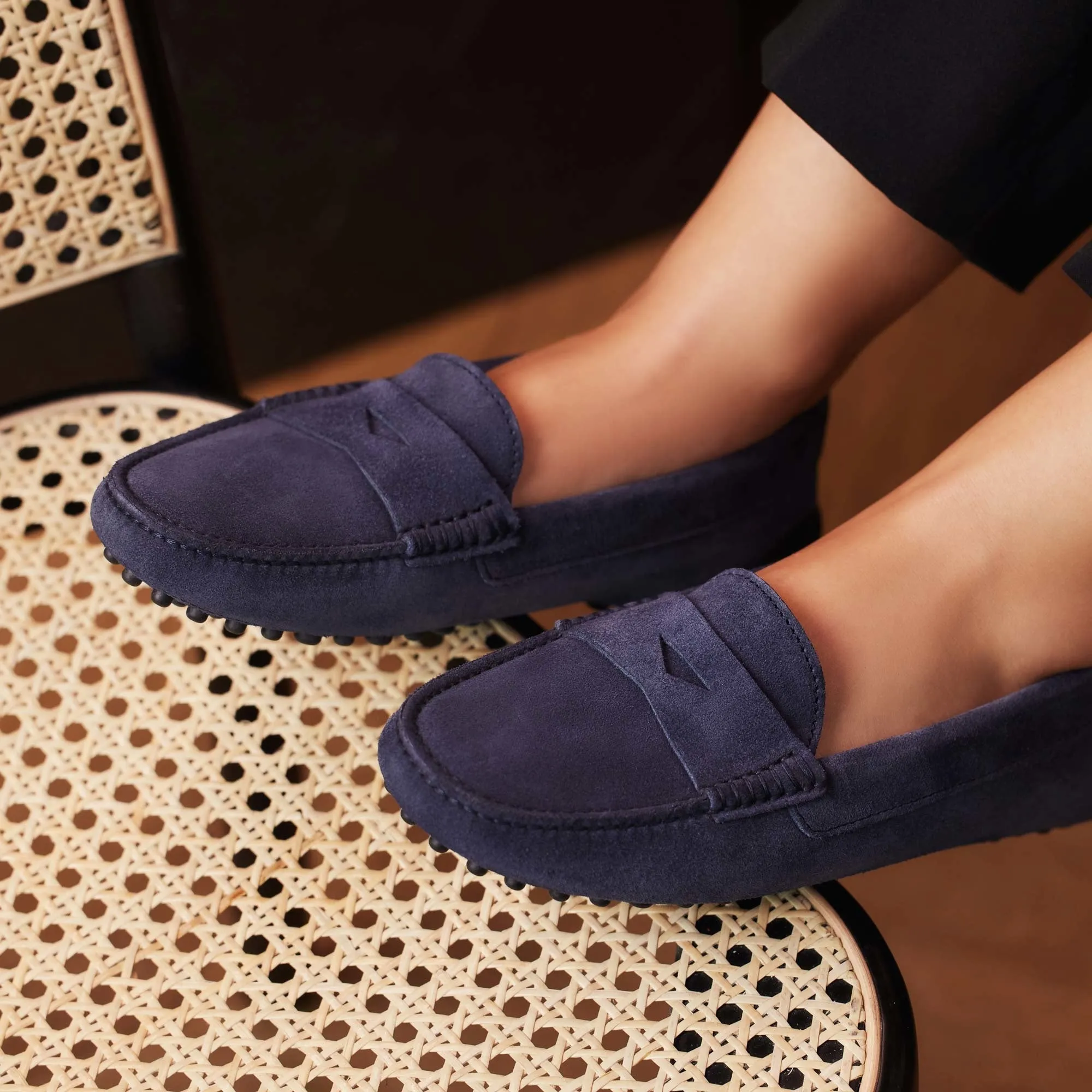 Vendôme Marie dark blue suede moccasins