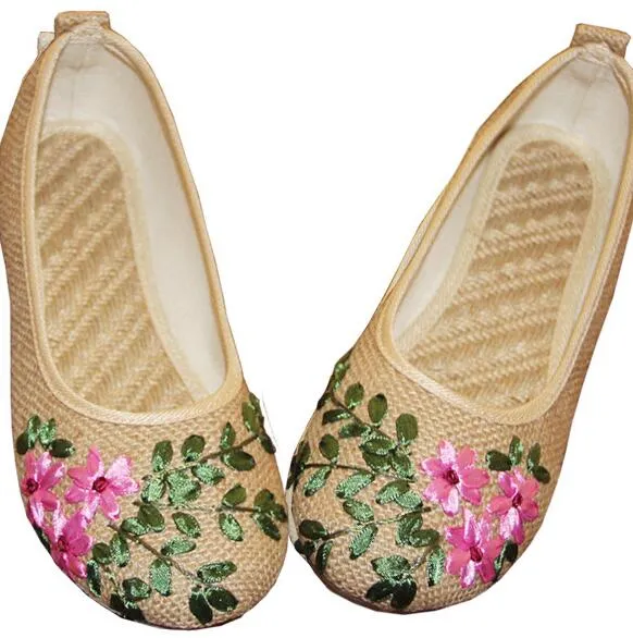 Vintage Embroidered Women Flats Flower Slip On Cotton Fabric Linen Comfortable Old Peking Ballerina Flat Shoes