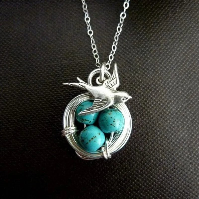 Vintage Turquoise Magpie Pendant Necklace - 925 Sterling Silver