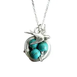 Vintage Turquoise Magpie Pendant Necklace - 925 Sterling Silver