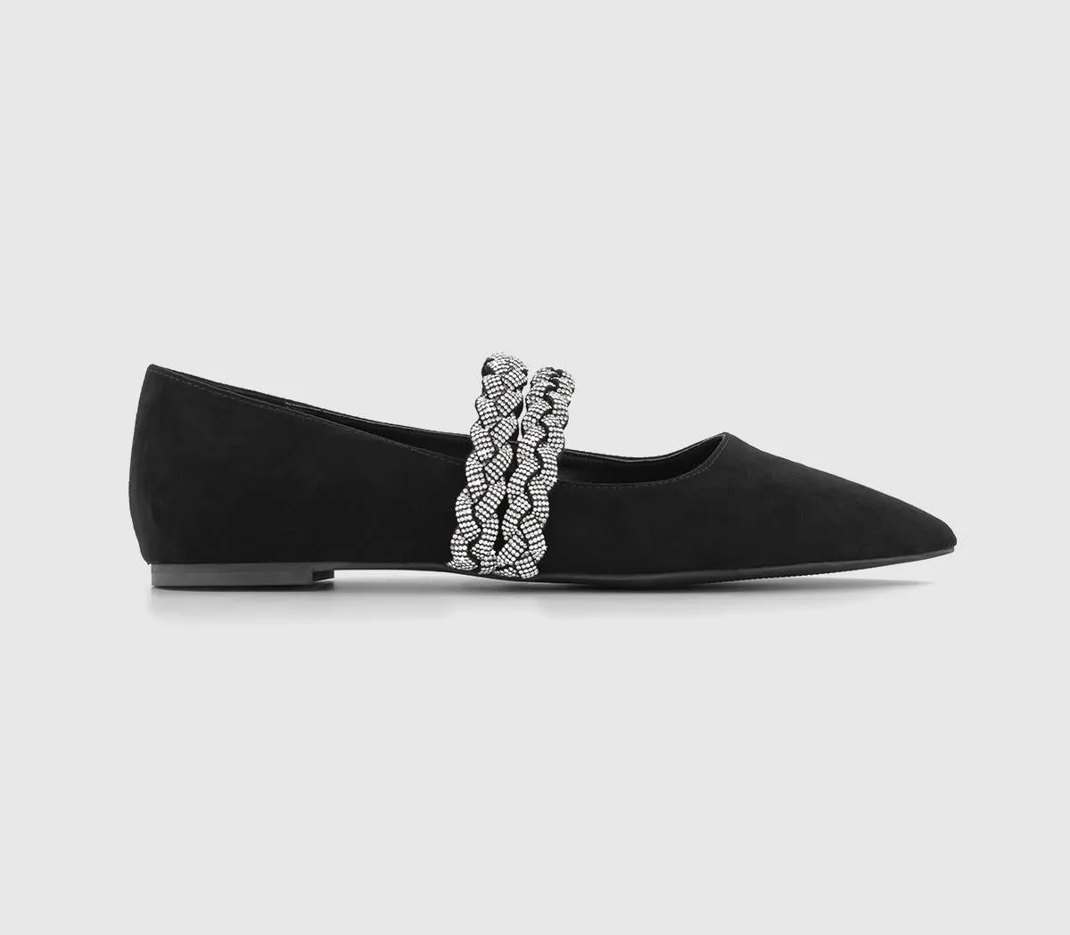 Womens Office Freshly  Pointed Embellished Ballerina Black Embellished