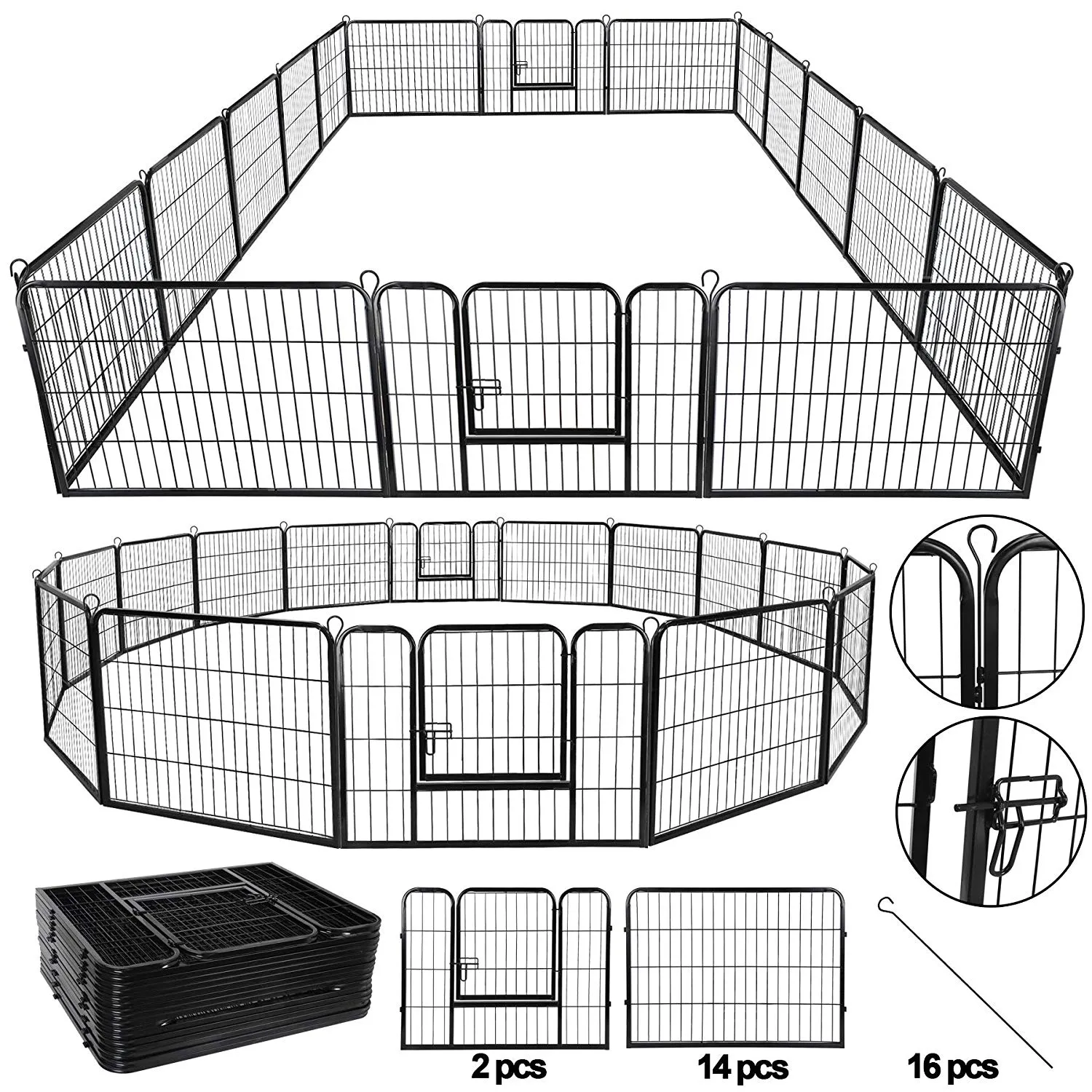 ZENY™ Foldable Metal Pet Playpen 16 Panels Exercise Puppy Fence Barrier