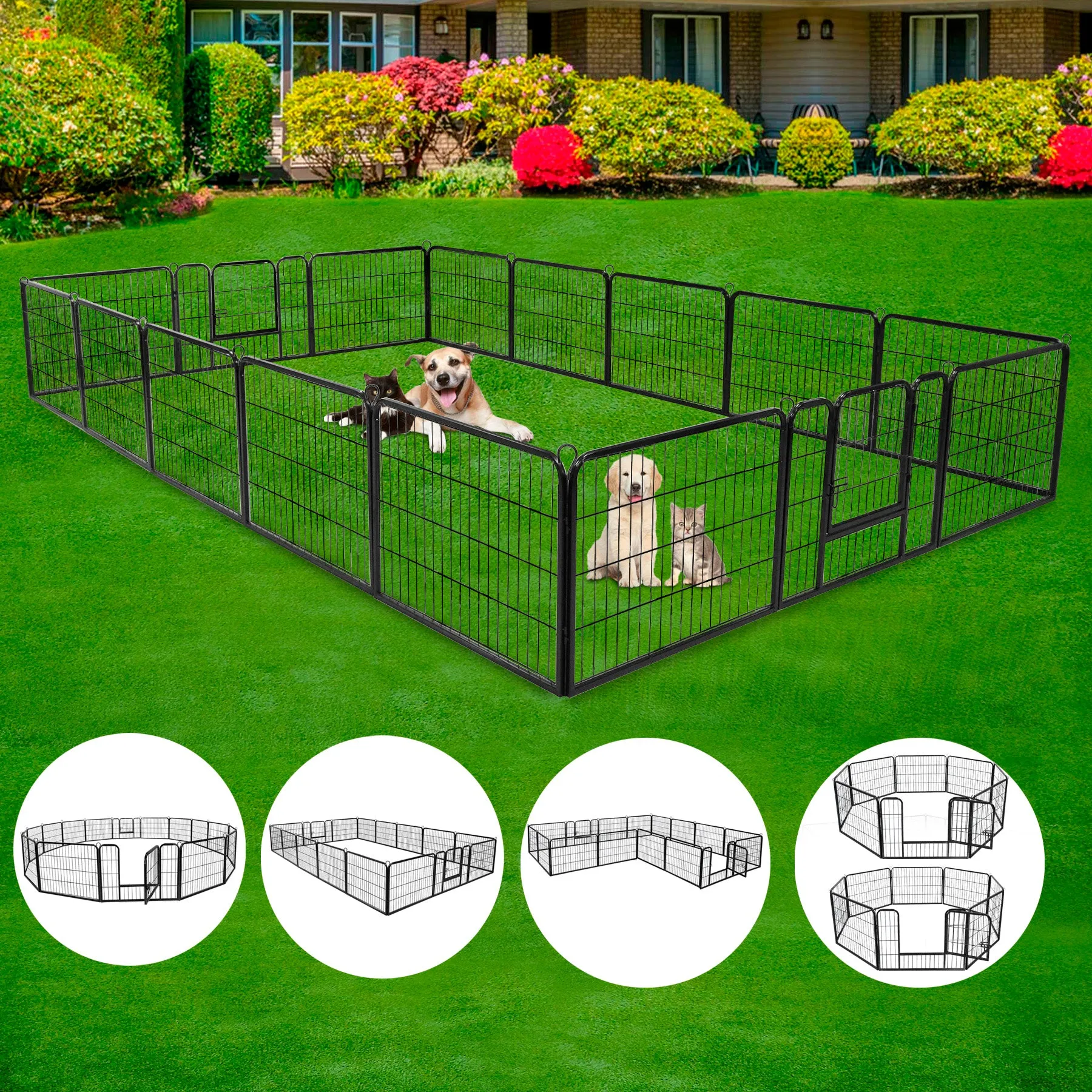 ZENY™ Foldable Metal Pet Playpen 16 Panels Exercise Puppy Fence Barrier