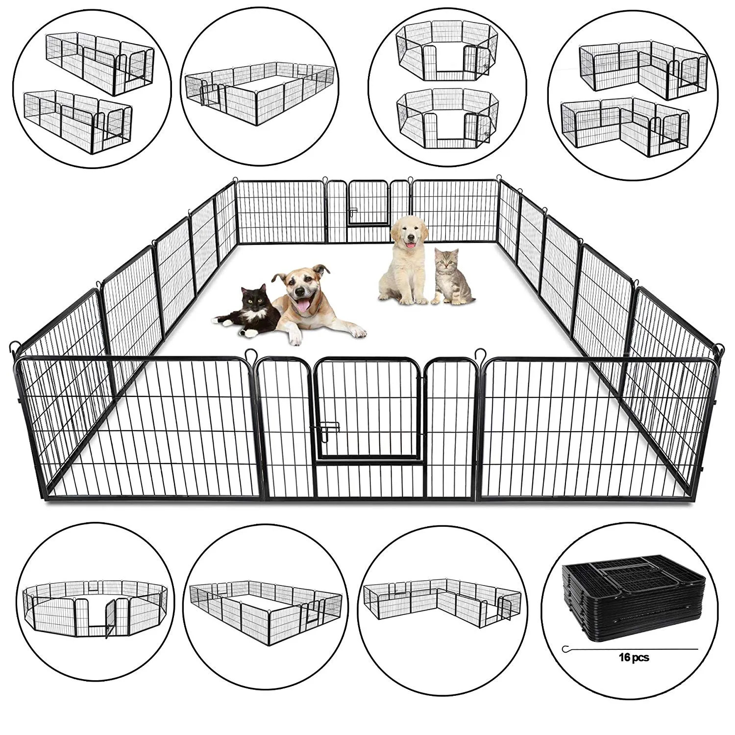 ZENY™ Foldable Metal Pet Playpen 16 Panels Exercise Puppy Fence Barrier